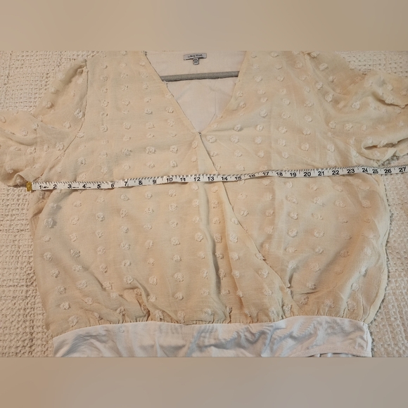 White Burch Cream Textured V-Neck Bodysuit Snap Crotch Romantic Victorian Sz 2X - Picture 7 of 10